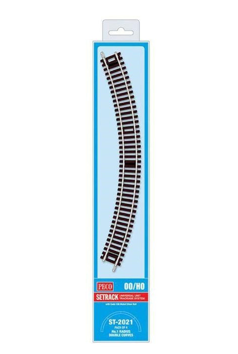 Peco ST-2021 OO Setrack Double Curve, 1st Radius Pack (Code100) Pack of 4