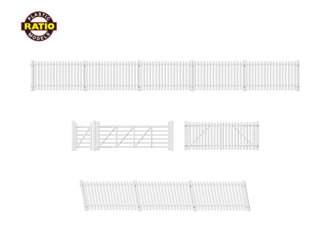 Ratio 420 OO GWR Station Fencing Ramp Sections & Gates white