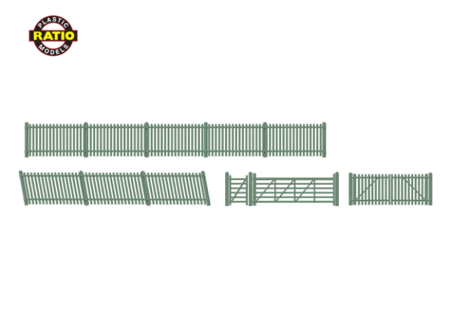 Ratio 430 OO GWR Station Fencing Ramp Sections & Gates green