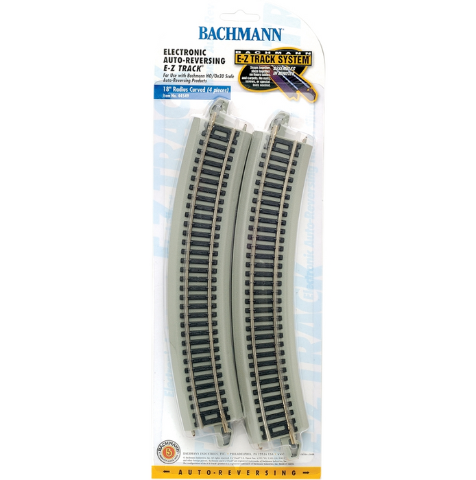 Bachmann USA 44549 [HO] 18" Radius Curved Auto-Reversing Track (4/card) - Nickel/Gray