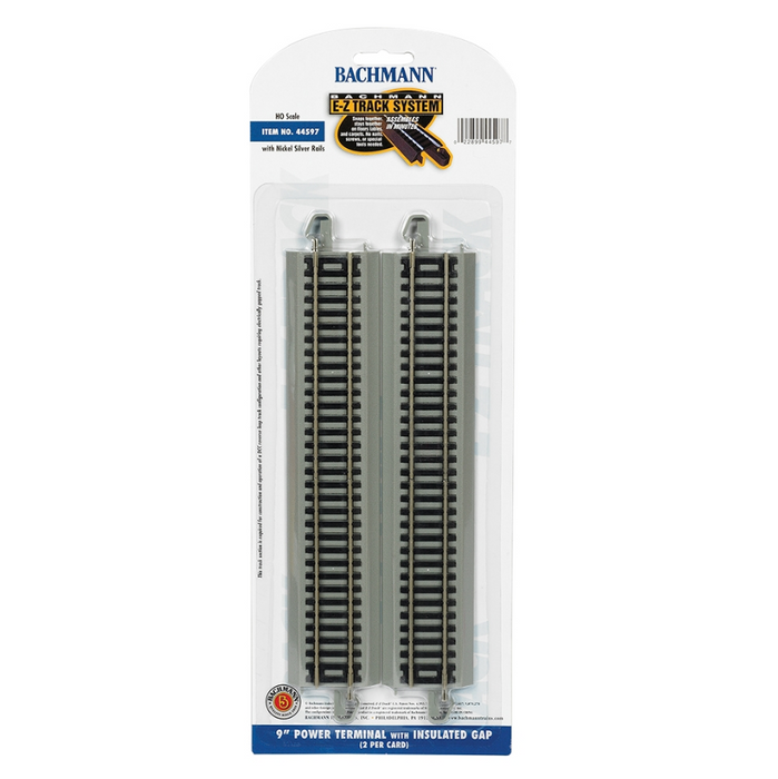 Bachmann USA 44597 [HO] 9" Power Terminal with Insulated Gap (2/card) - Nickel/Gray