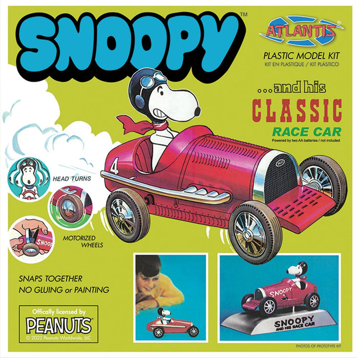 Atlantis Models M6894 Snoopy and his Classic Race Car Motorized Snap Model Kit