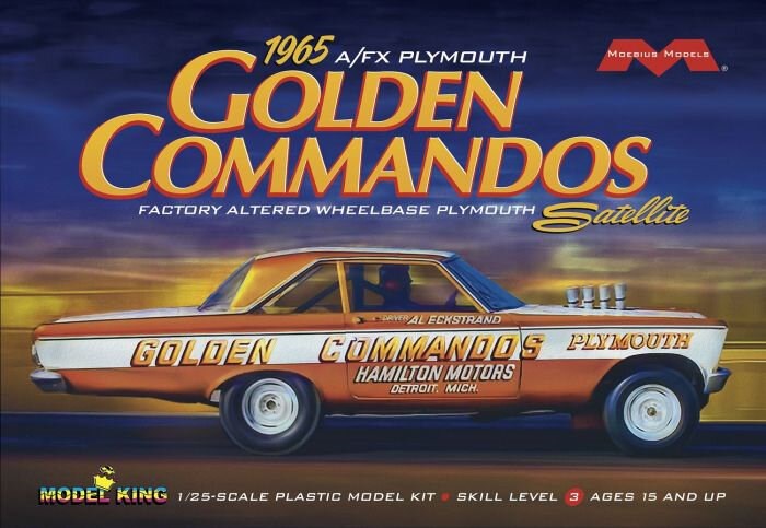 Moebius Models 1237 1:25 1965 AF/X Plymouth Golden Commandos Altered Wheelbase Drag Race Car