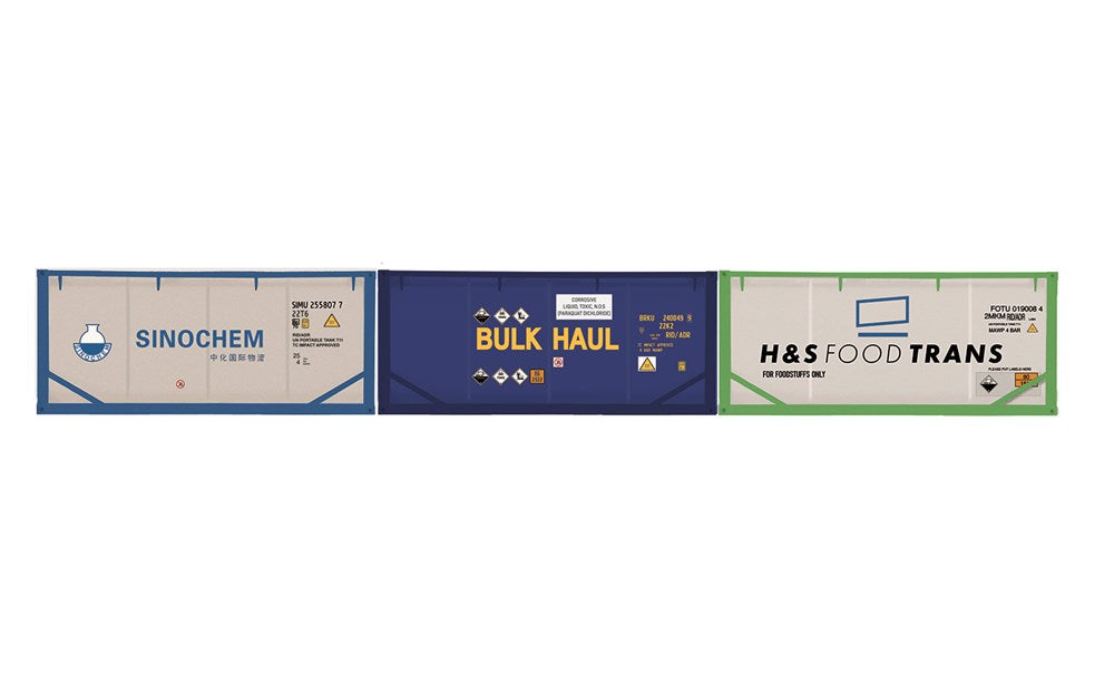 Hornby R60129 OO Sinochem, Bulk Haul & H&S Foodtrans Container Pack 3 x 20' Tanktainers - Era 11