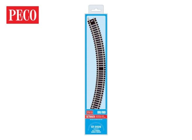 Peco ST-2026 OO Setrack Double Curve, 2nd Radius Pack (Code100) Pack of 4