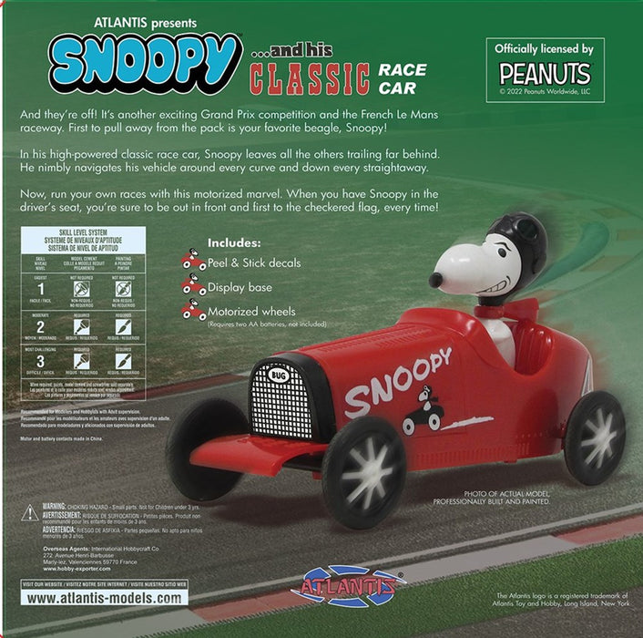 Atlantis Models M6894 Snoopy and his Classic Race Car Motorized Snap Model Kit