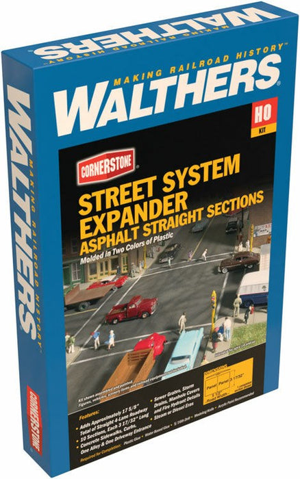 Walthers Cornerstone 933-3195 HO Asphalt Street System Expander Kit - Straight Sections pkg(10) with Accessories