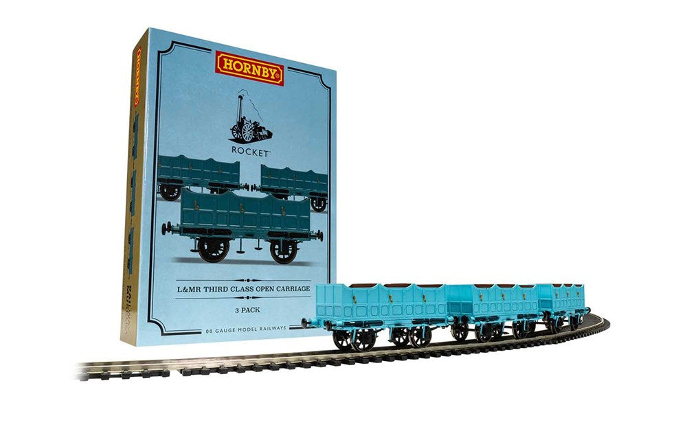 Hornby R40102 OO Open Carriage Pack containing 3x Open Carriages (Stephenson's Rocket)