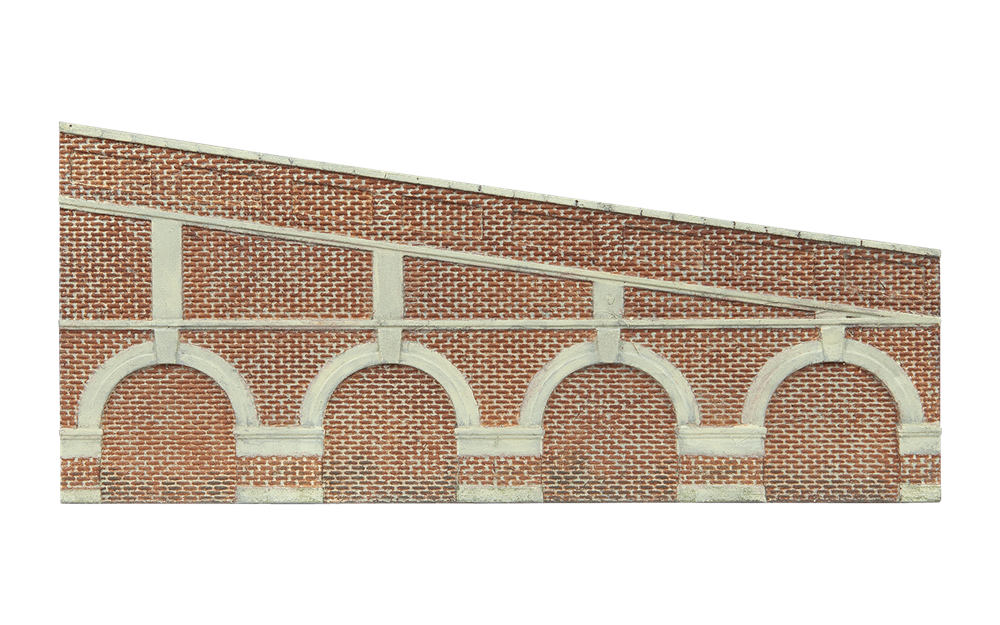 Hornby R7386 OO Mid Stepped Arched Retaining Walls x2 (Red Brick)